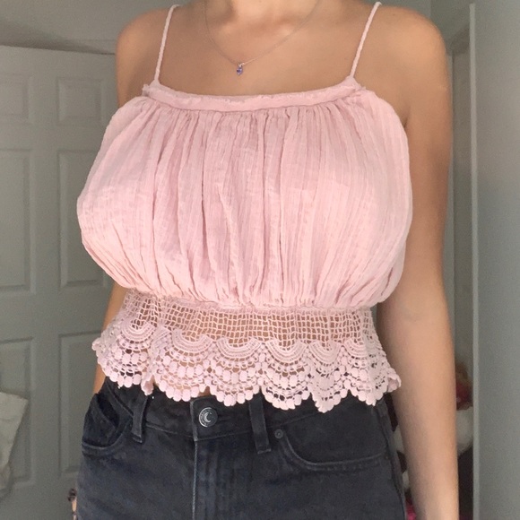 Free People pink ruffle +lace cami top - Picture 1 of 3